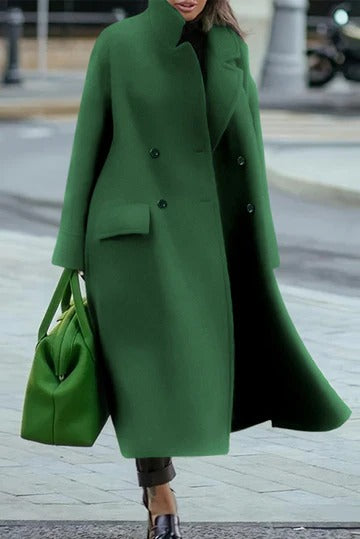 Solid Color Loose Lapel Long Sleeve Button Casual Long Coat WJ33258-1-S